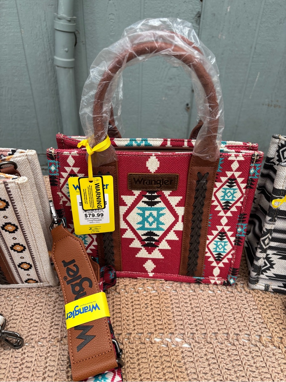 Wrangler Red Aztec Satchel with Brown Trim